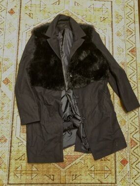 Black Faux Fur-Trim Coat - Classic Winter Coat